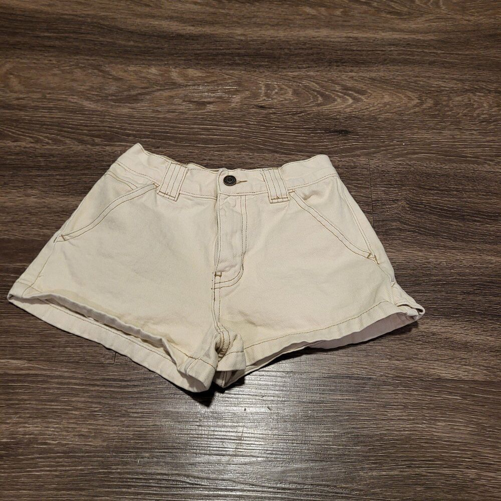 PacSun Rolled Cuff Denim Mom Shorts With Cargo Loop Off White Women's Size 23